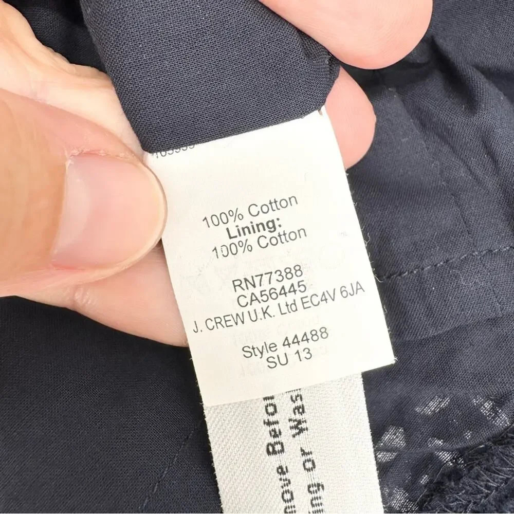 NWT J. Crew Navy Blue Eyelet Apron Midi Sheath Dress Size 2 Office Cocktail Glam